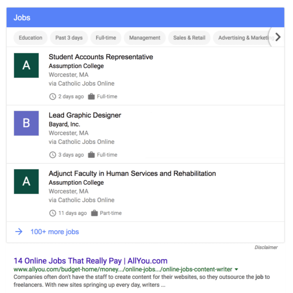 Google álláskereső portál