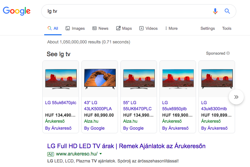 Google Shopping hirdetés