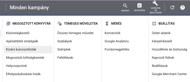 kizáró kulcsszó listák