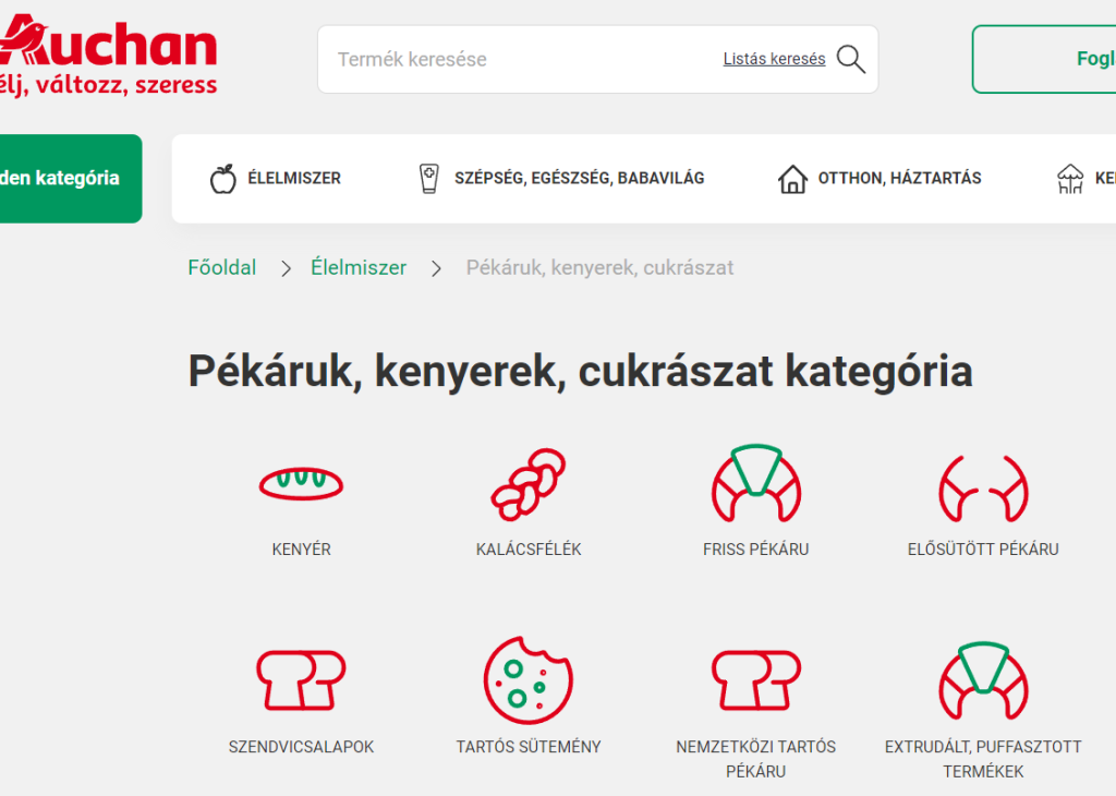Auchan navigáció menü
