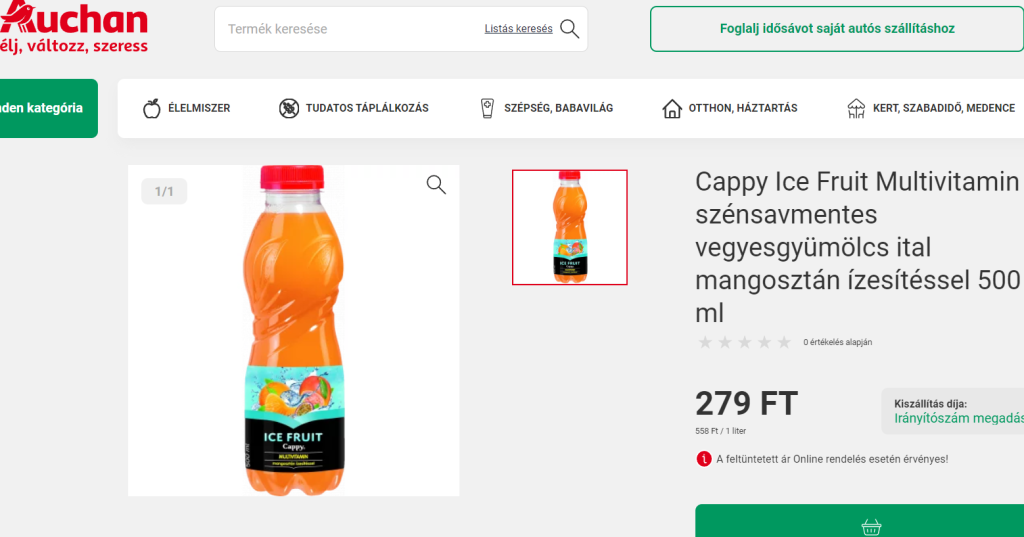 Cappy ice fruit multivitamin az Auchan weboldalán
