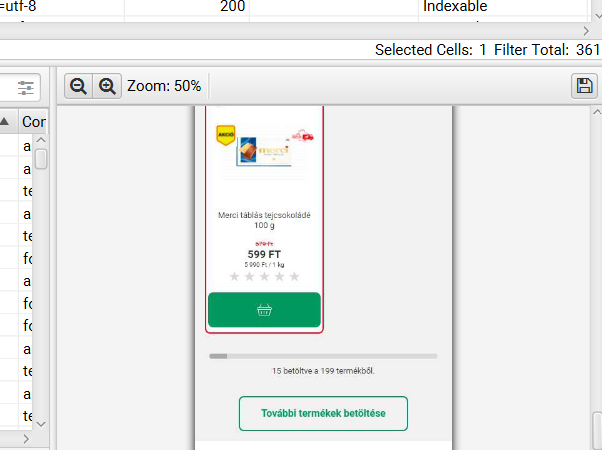 Renderelt listaoldal az online.auchan.hu weboldalon