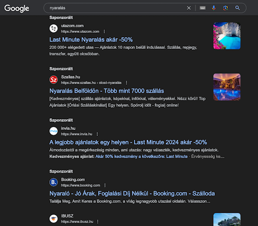 Google hirdetés árak - Google SERP screenshot